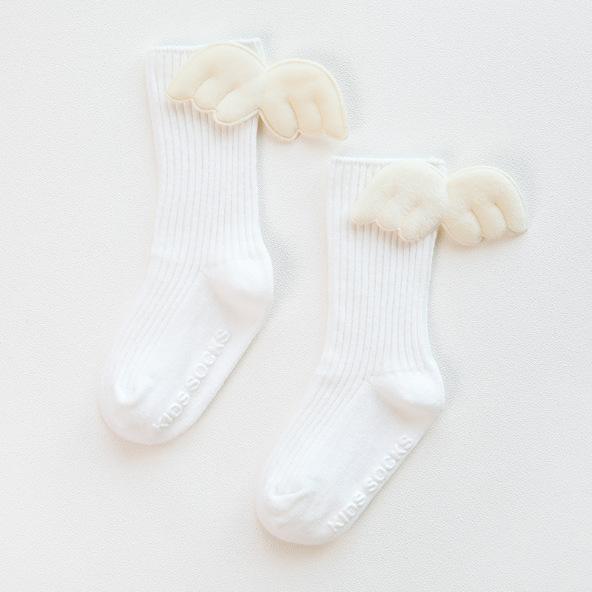Baby Girls Knee High Socks Angel Wing Summer Autumn Cotton Socks Solid Candy Color Kids Toddler Short Socks for Children