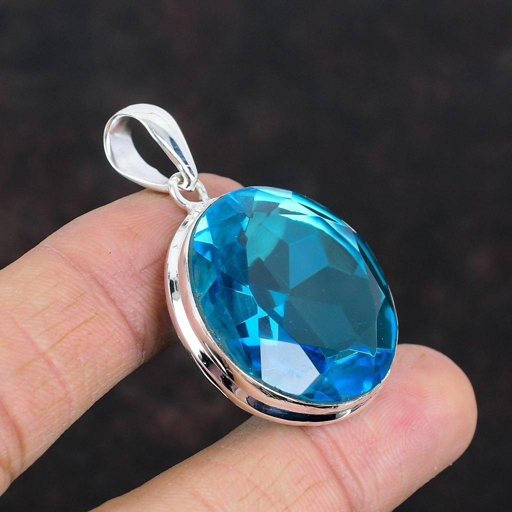 Faceted Swiss Blue Topaz Pendant Unique Jewelry Gemstone Pendant 925 Sterling Silver Pendant Handmade Pendant Wedding Gifts Decent Jewelry