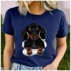 Cotton  Cute Dachshund Break Through Paper Graphic T Shirt Women Casual Pet Dog Print Short Sleeve Tee Gift For Dachshund