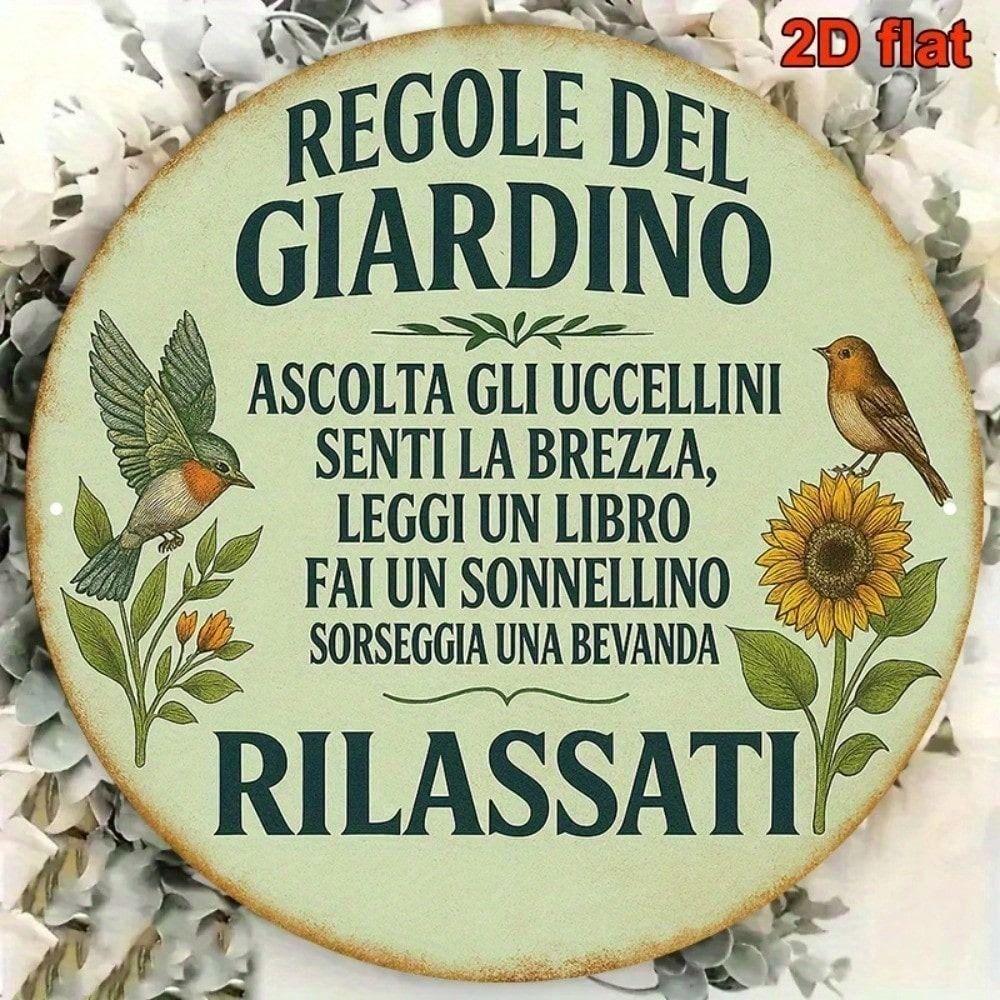 Retro Garden Rules Metal Wall Art Round Sign Home Decor