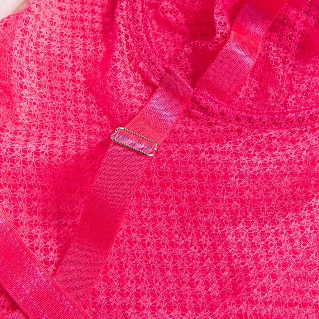 Sexy durchsichtiger Camisole-Body mit Mesh-Einsätzen, Bügel und Choker