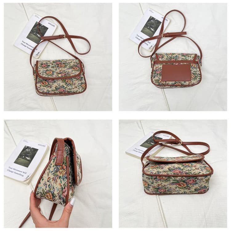 Borsa a tracolla messenger vintage con patta floreale da donna