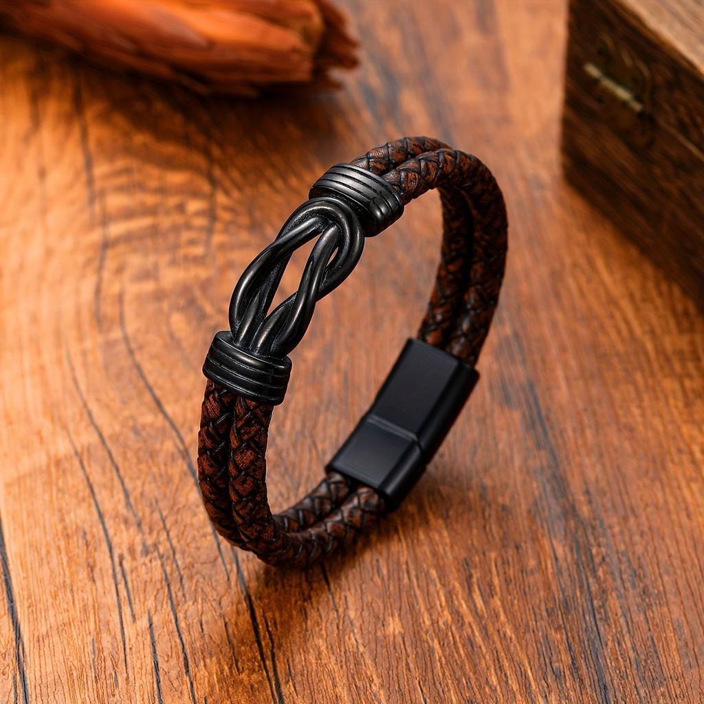 Vintage Mens Genuine Leather Bracelet Punk Figure 8 Magnetic Clasp Cuff Wristband for Men Cool Accessories