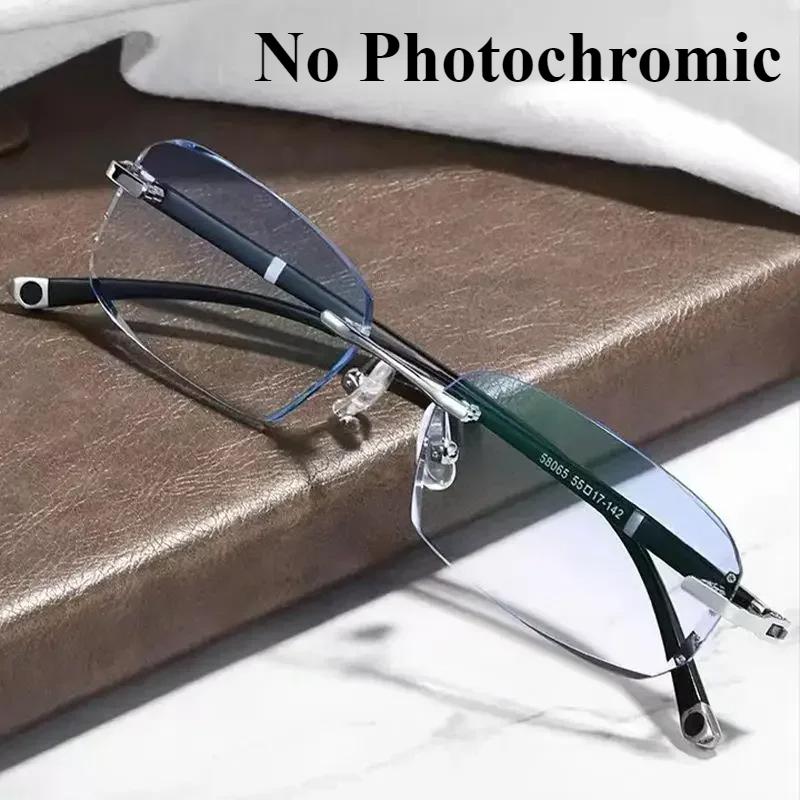 Men's Myopia Glasses  Business Frameless Transparent Anti Blue Myopia Glasses Anti Fatigue Outdoor Glasses
