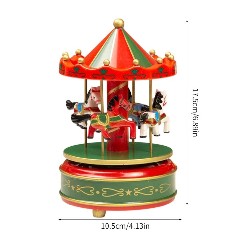 Handcrafted Wooden Rotating Carousels Music Box Ornament Hand Cranked Design For Christmas Home Tabletop Shelf Decors