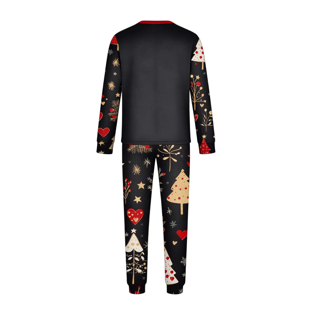 Family Matching Christmas Print Neck Long Sleeve Pajama Set with Pants