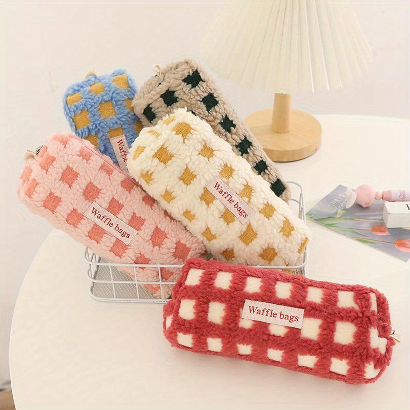 Waffle Lamb Plush Pen Bag Japanese INS Style Pencil Pouch Small Student Stationery Storage Bag School Supplies