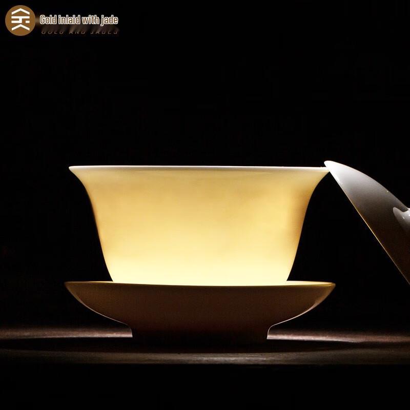 Gold-Inlaid Jade Style Porcelain Gaiwan