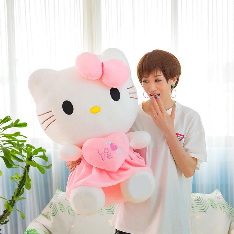 #*Cute Hello Kitty Pink Plush Stuffed Toys Anime Cartoon Plushie Doll Soft Stuffed Pillow Toys For Children Birthday Xmas Gifts