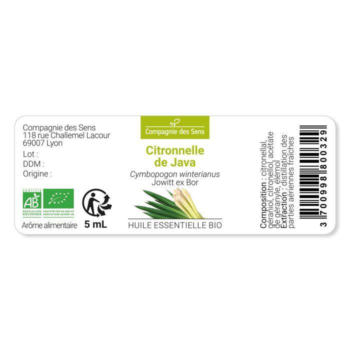 CITRONNELLE DE JAVA - Huile essentielle Certifiée BIO - 100% Pure et Naturelle - 30mL