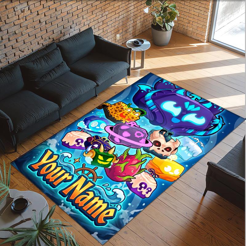 Personalized Crystal Velvet Carpet Custom Name Text,Blox Fruits Anti Slip Area Rug For Home Decoration