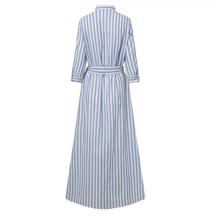 Striped Long Sleeve Pocket Cardigan Belt Oversized Shirt Dress
