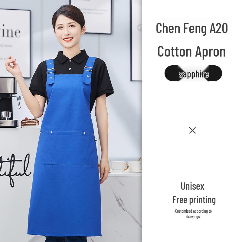 Pure Cotton Canvas Apron with Logo Printing for Coffee, Tea, and Restaurant Use