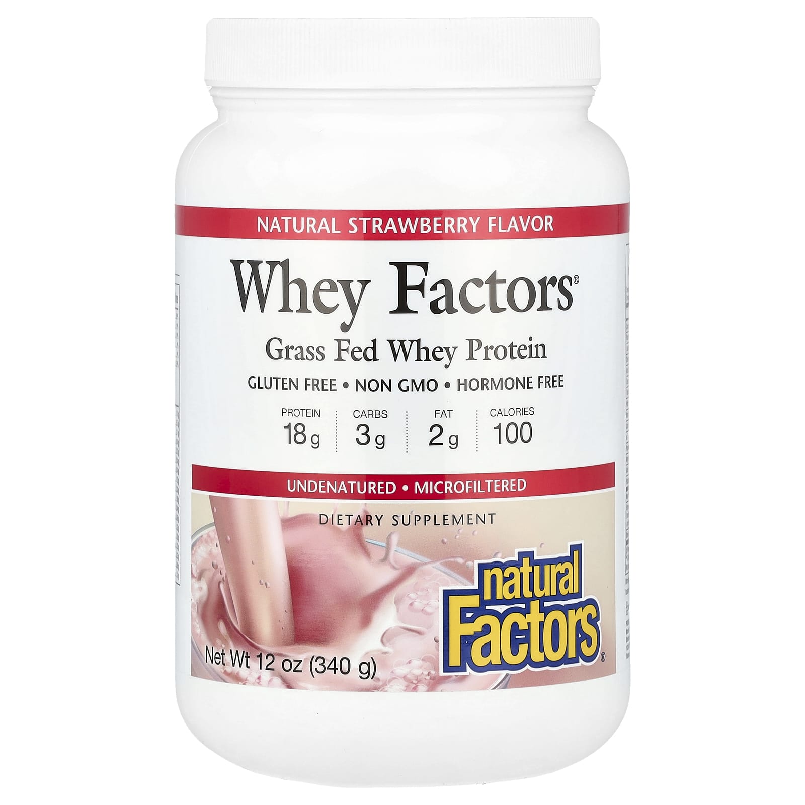 

Natural Factors, Whey Factors, Grass-Fed Whey Protein, Natural Strawberry, 12 oz (340 g)