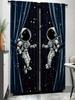 2 Pieces of Astronaut In Space Printed Curtains, Pole Bag Curtains, Home Decoration, Room Decoration