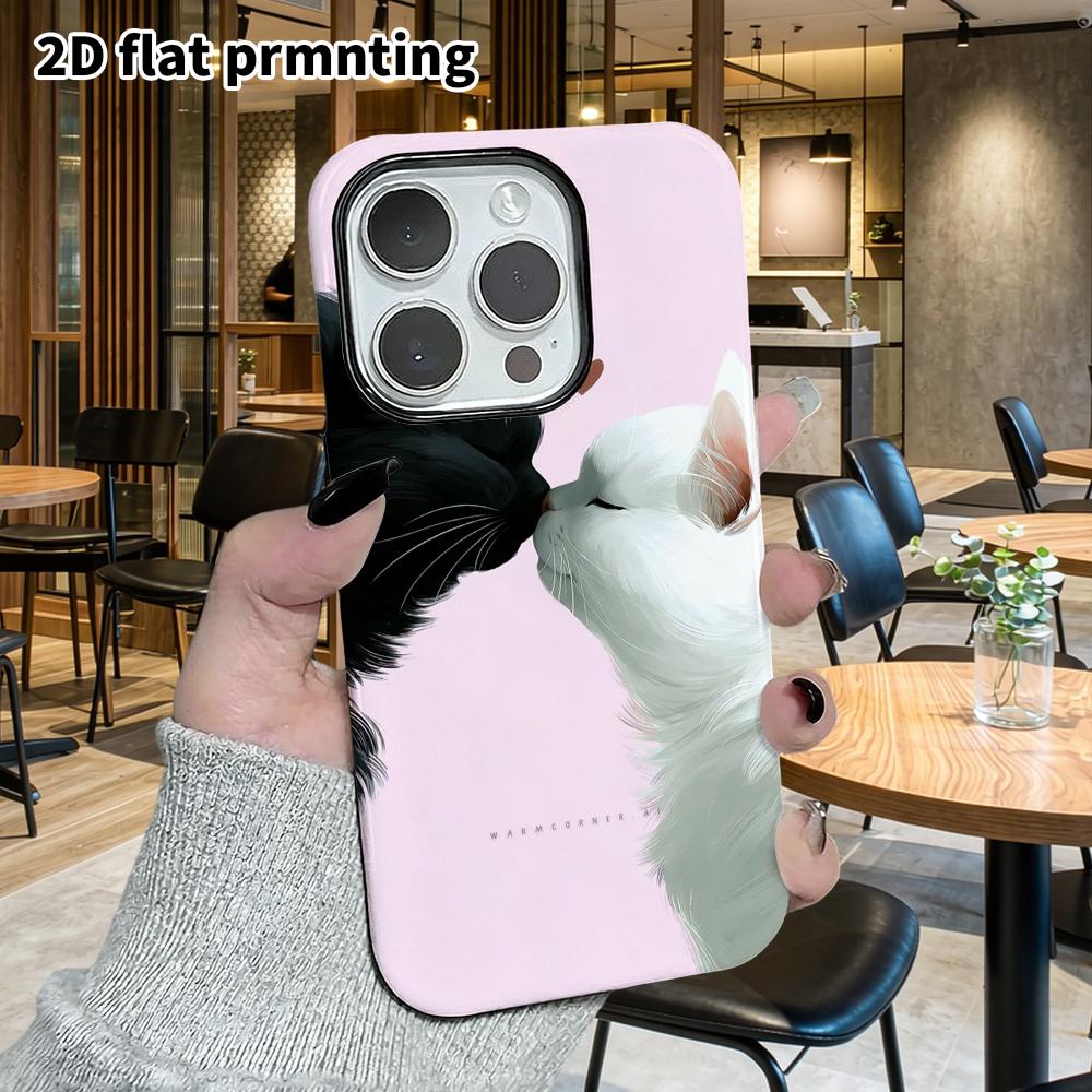 Phone Case: 2D Flat Design Suitable for iPhone 18, 17, 16, 15, 14, 13 Pro Film Protective Case, Couple Style, Black and White Cats, Christmas and Hall