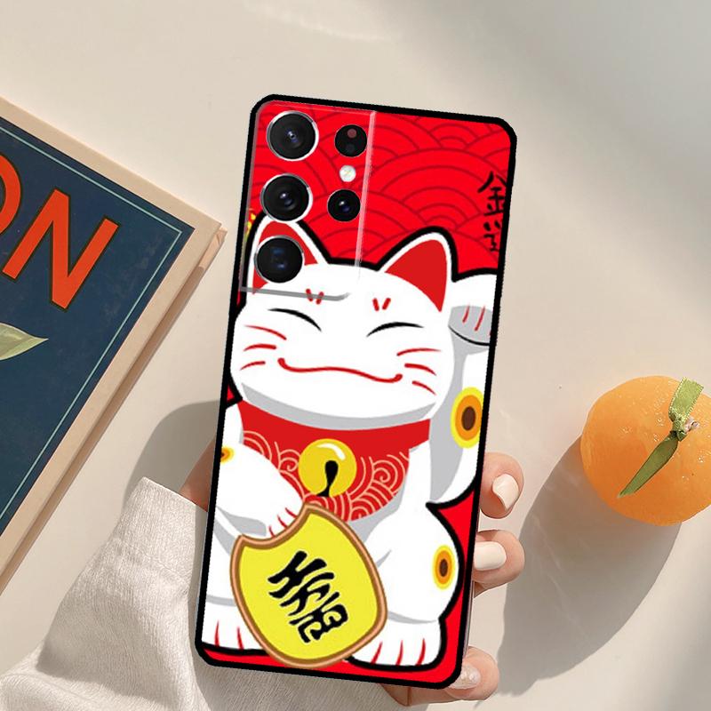 Japanese Lucky Cat Phone Case For Samsung Galaxy S23 S26 Ultra S20 S21 S22 S24 S25 S10 Plus S25 FE Back Cover
