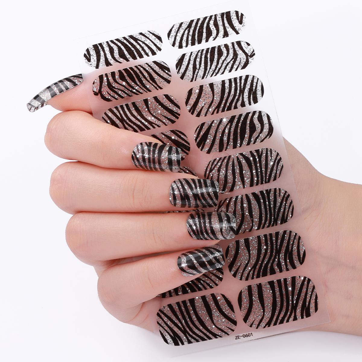 16 Stuks Full Cover Nagellak Stickers Sprankelend Luipaard Patroon Nagellak Stickers Langdurig Zelfklevend DIY Manicure Decor