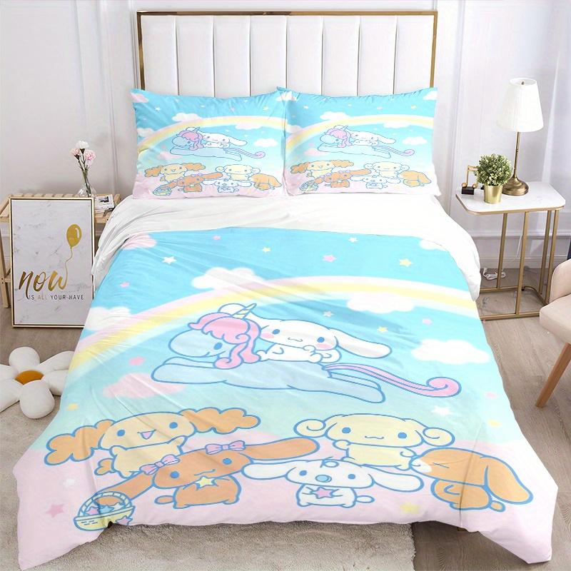 3pcs Rainbow Cinnamoroll Sanrio Design Bedding Set - Includes 1 Quilt Cover and 2 Pillowcases, Comfortable Bedding with Stylish Design for B