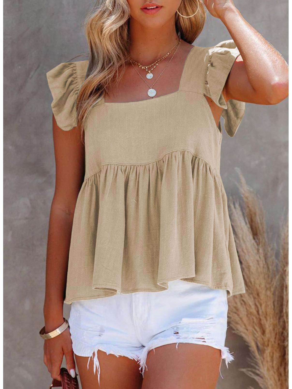 TEMU Women s Square Neck Ruffle Tank Top - Comfortable Summer Wear 2026 XL абрикосовый