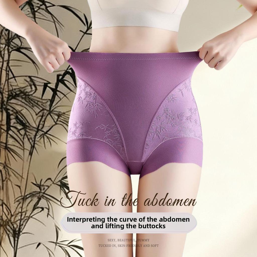 Lady Spring and Autumn Chinese Style Relief Belly Lift Hip Antibacterial Crotch Thin High Waist No Trace Safety Underwear