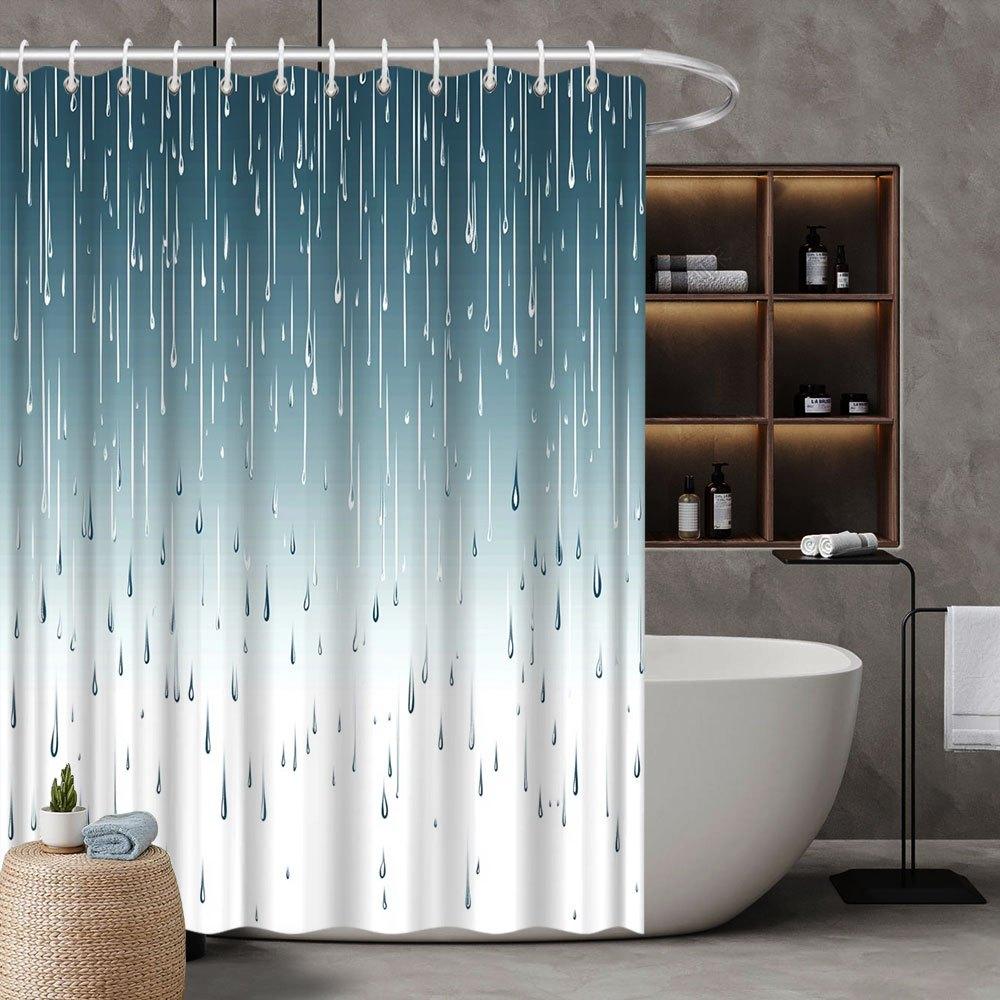 

1Pc Rain Shower Curtain, Realistic Teal Sky Raindrops Design, High-Quality Polyester, Fade-Resistant, Stylish Bath Accessory W60H190(CM)-1 Pcs