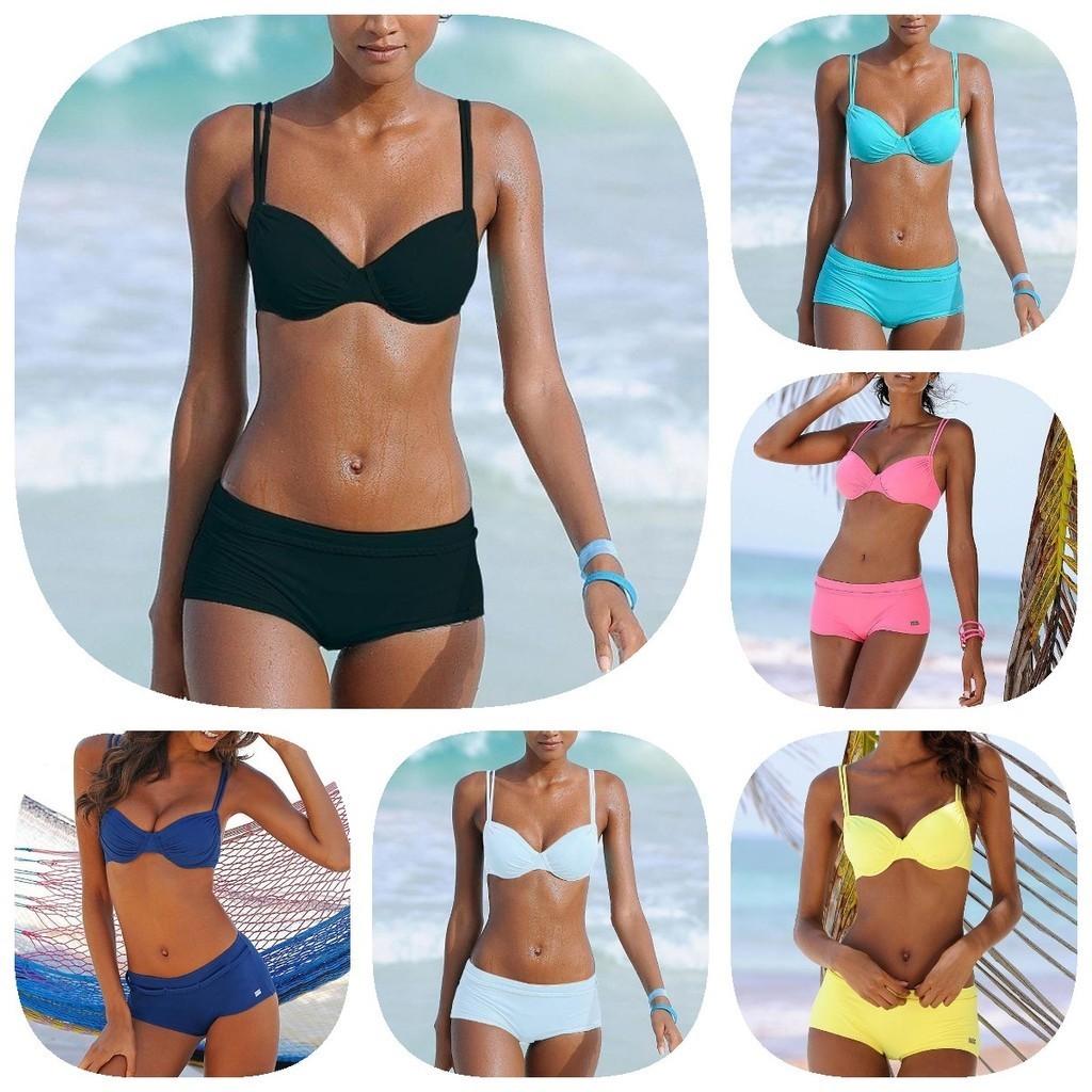 Elegant Solid Color Bikini For Women Sexy Backless Swimsuit With Underwire