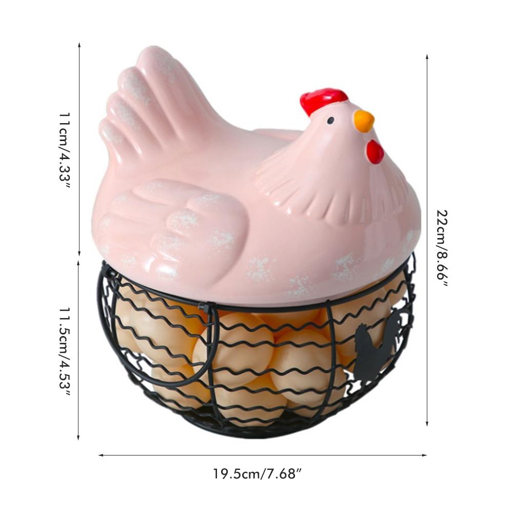Storage Basket Iron Ceramic Hen Ornament Egg Fruit Container with Handle Kitchen Supplies розовый