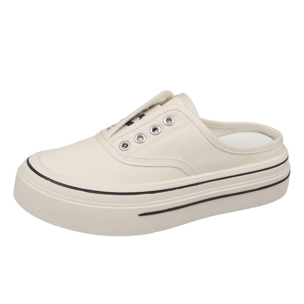 One-pedal canvas shoes women's baotou half drag 2025 summer new non-slip soft sole heightening casual versatile board shoes tide