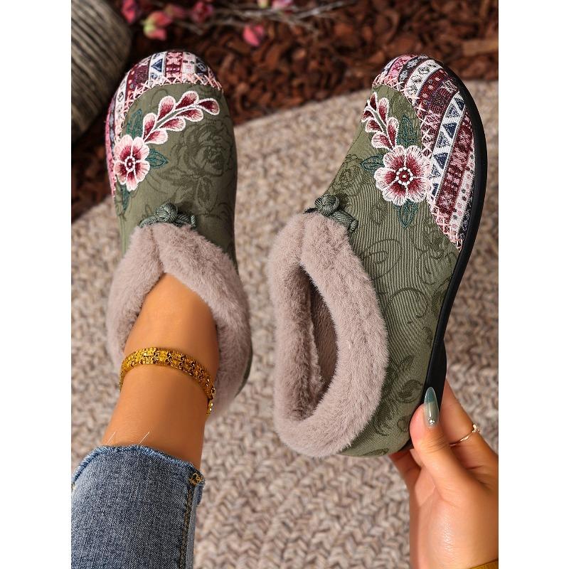 Shoes, Cotton Shoes, Embroidered Bags, Heels, Middle-aged and Elderly Woolen Shoes, Warm Ethnic Style, Comfortable Soft-soled Mother Cotton Shoes