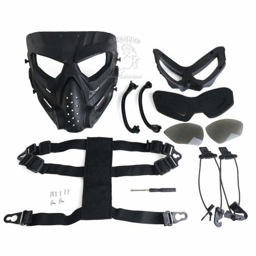 SHENKEL 2-Way Full Face Guard with Anti-Fog Cloth, Compatible with FAST Helmets, Black Lens (Gray), Airsoft, Paintball