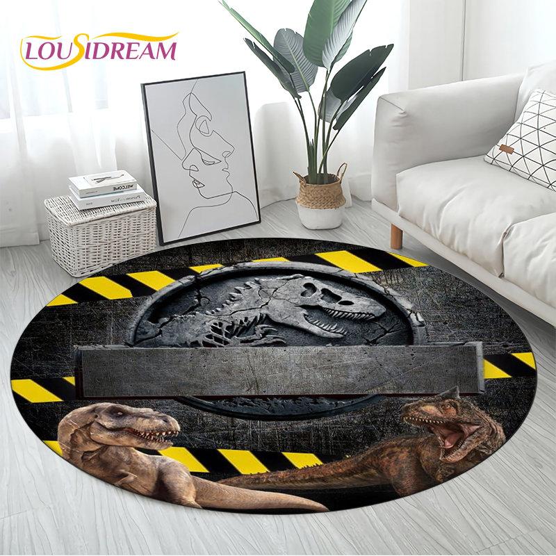 3D Cartoon Jurassic Park Dinosaur Area Rug,Round Carpet Rug for Living Room Bedroom Sofa Decor,Children Play Non-slip Floor Mat