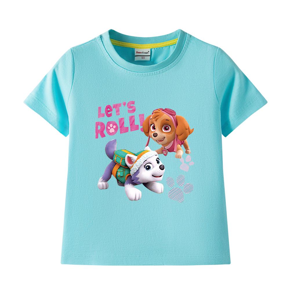 PAW Patrol Girls' Cartoon Print Short Sleeve Cotton T-shirt, Round Neck Pullover, Summer New Arrival
