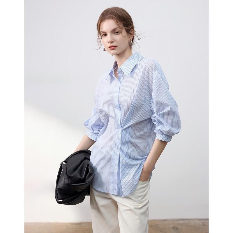 Women s Fresh Cloud Cotton Striped Short-Sleeve Blouse M