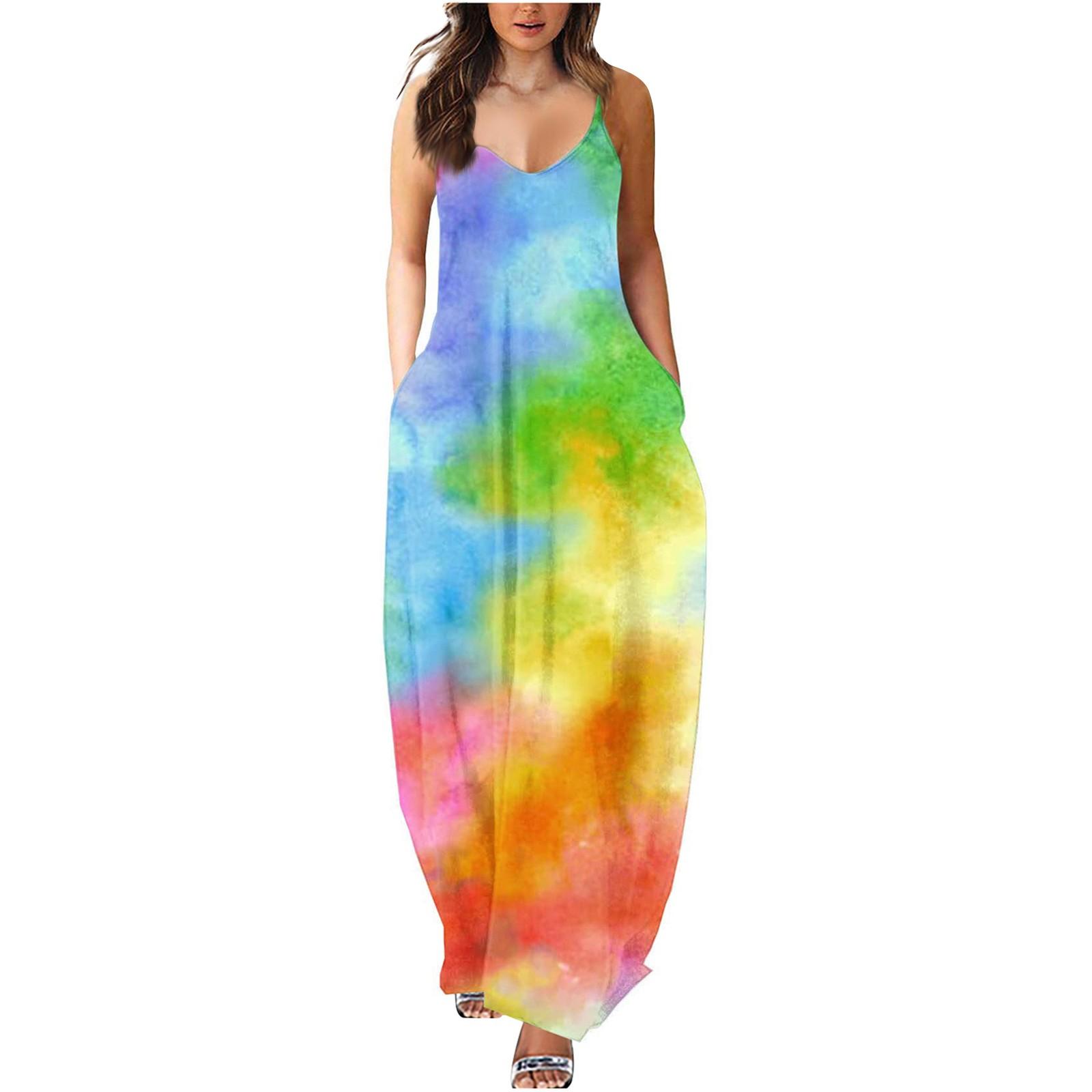 

(SU)Женская мода, повседневный сексуальный принт с круглым вырезом, жилет на подтяжках, длинное платье трапециевидной формы