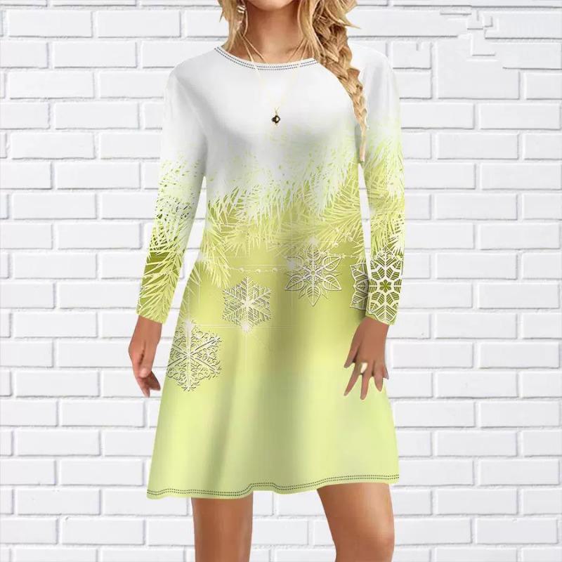 Fashion Gradient Snowflake Pattern Women Mini Dresses Autumn Winter Long Sleeve 3D Printed Christmas Ladies Dress