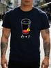 Unisex Black Tee Coffee Cup Energy Warning Graphic Print Short Sleeve Loose Casual Street Basic Top For Male Daily Wear Outfit