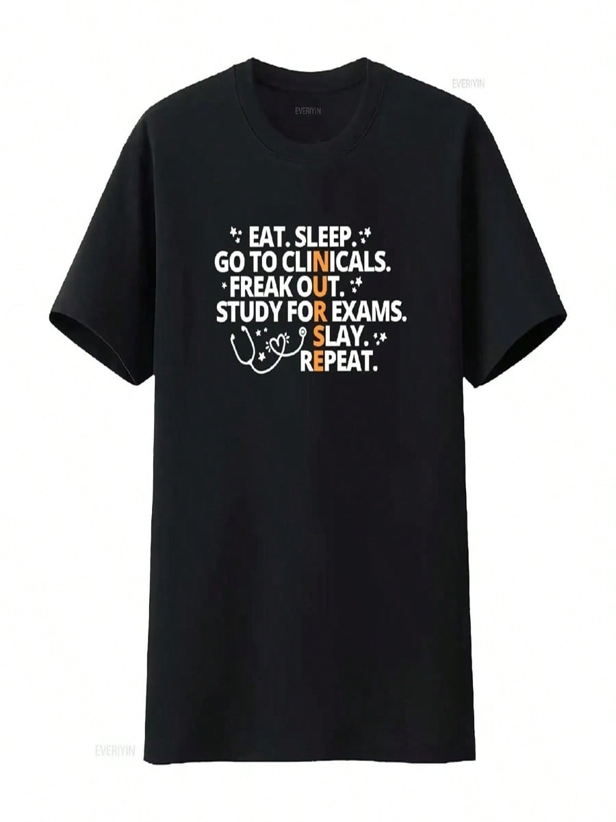 Nursing Student School T Shirt Funny Graduation Future Nurse Eat Sleep Vintage Washed Top For Everyday Wear Breathable Soft S разноцветный