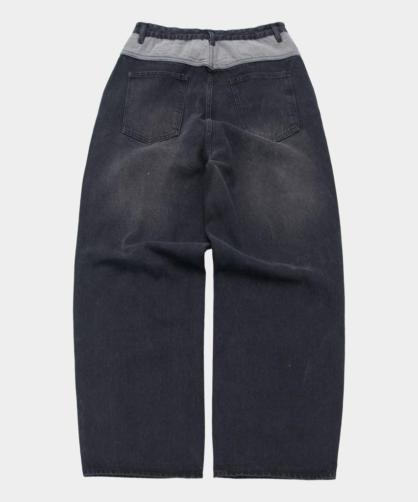 SOMEPLACE MAN Basic Check Color Block Pocket Detail Selvedge Wash Wide Denim Pants [Black Denim]
