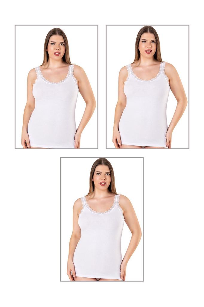 Women's Fashion Big Size Athlete 26802 Pack of 3 Cotton Collar Lace Detailed Thick Strap Flexible Comfortable Large Size Athlete