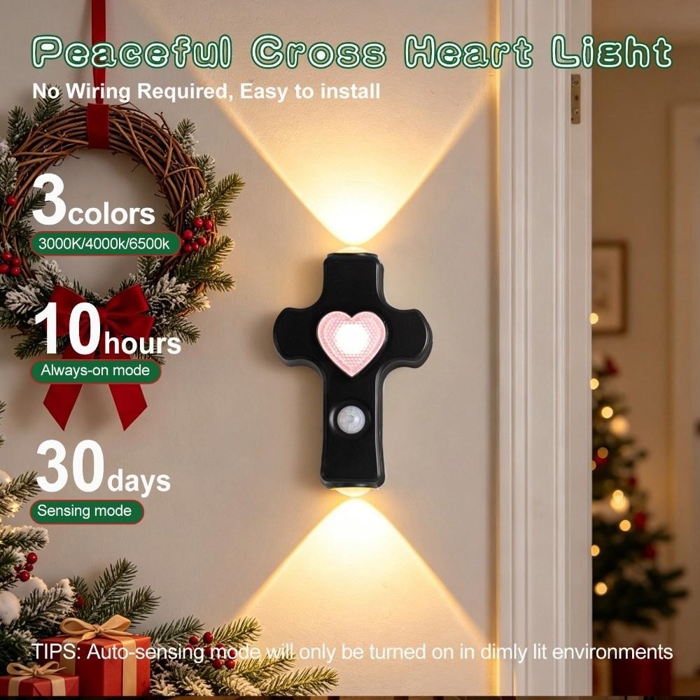 Tri-color Dimming Magnetic Intelligent Wall Lamp Wireless Heart Design Cross-Shaped Night Lamp Motion Sensor USB Charging