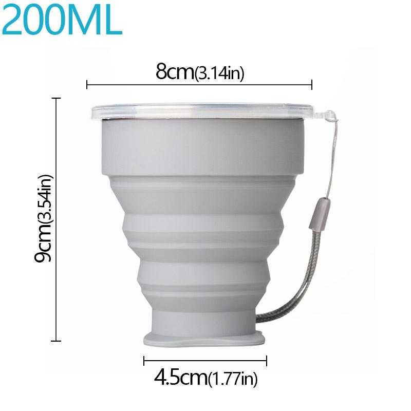 200ml Portable Cups BPA FREE Food Grade Water Cup Silicone Retractable Folding Cup with Lid Outdoor Coffee Travel Water Cup