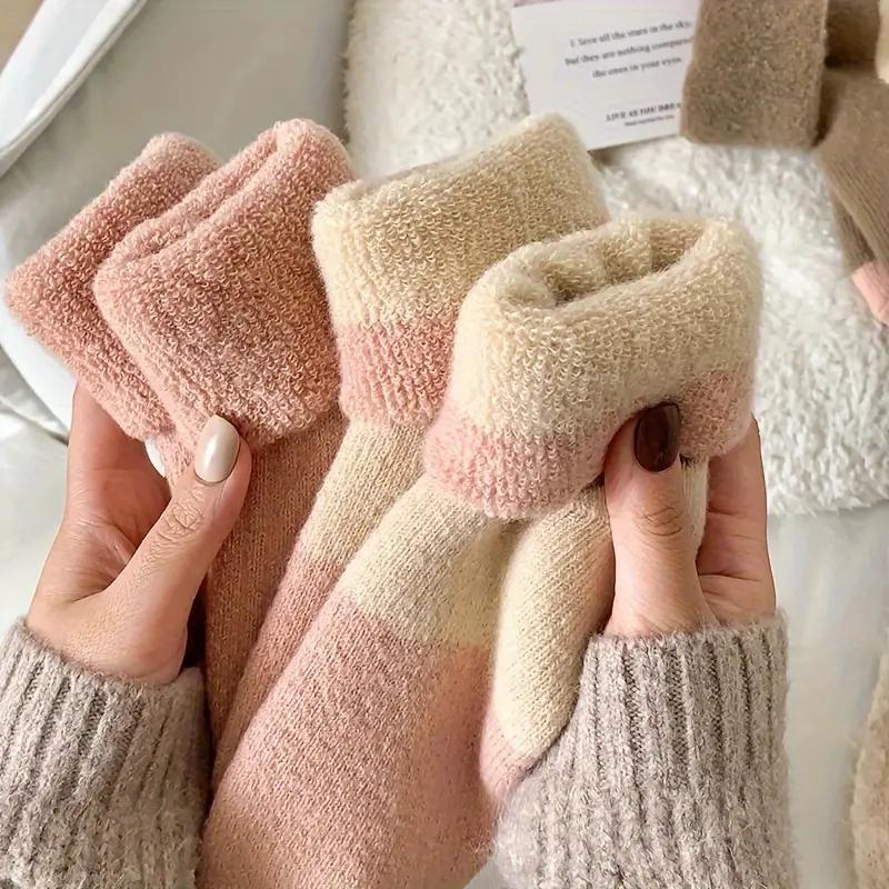 4 Pairs Thickened Terry Socks, Warm & Comfy Mid Tube, Women's Stockings & Hosiery