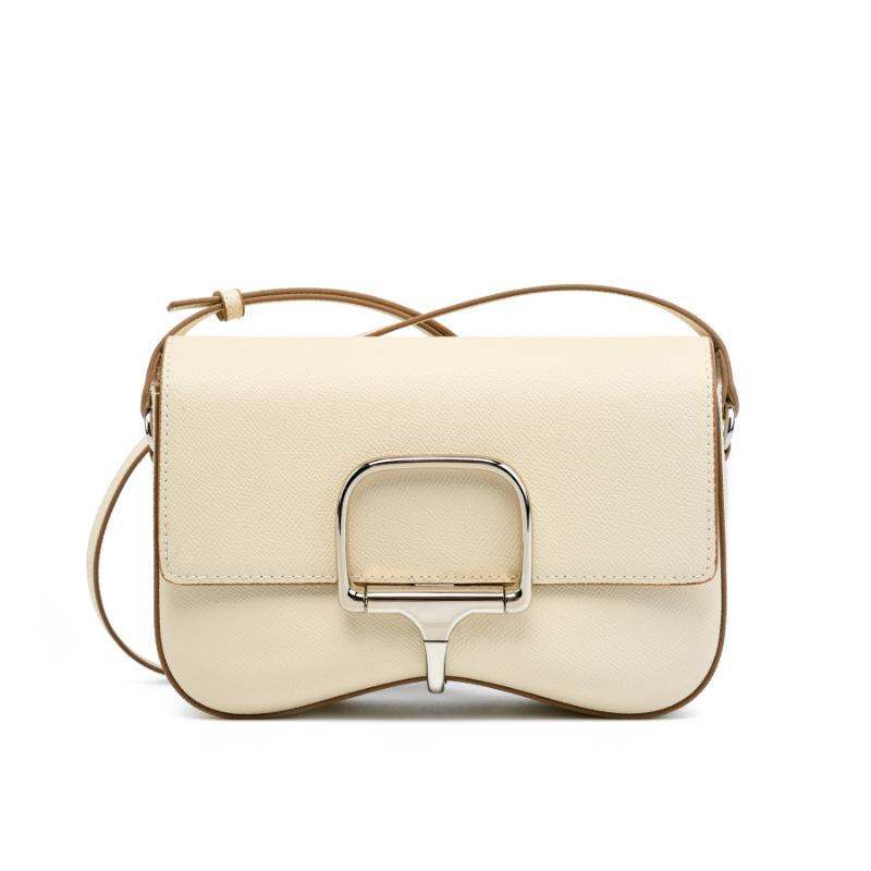 2025 New Top Layer Cowhide Palm Pattern Horizontal Bottom Genuine Leather Women's Bag High-end Saddle Bag Single Shoulder Crossbody Bag