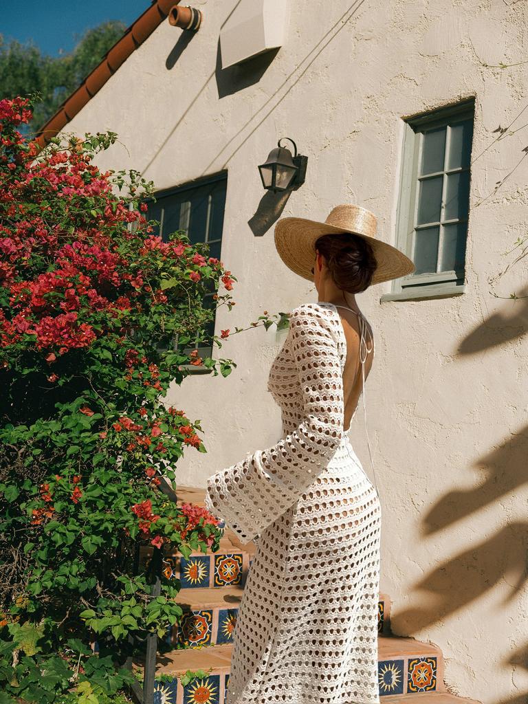 Sexy Knit Mesh Backless Long Bell Sleeve Beach Maxi Dress 2025 Women's Summer Slim Outfits Vacation Swimsuit Cover Up Tunic K205