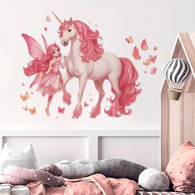 Stickers Muraux Décoration Chambre d'Enfant Elfe de Dessin Animé et Licorne Papillon
