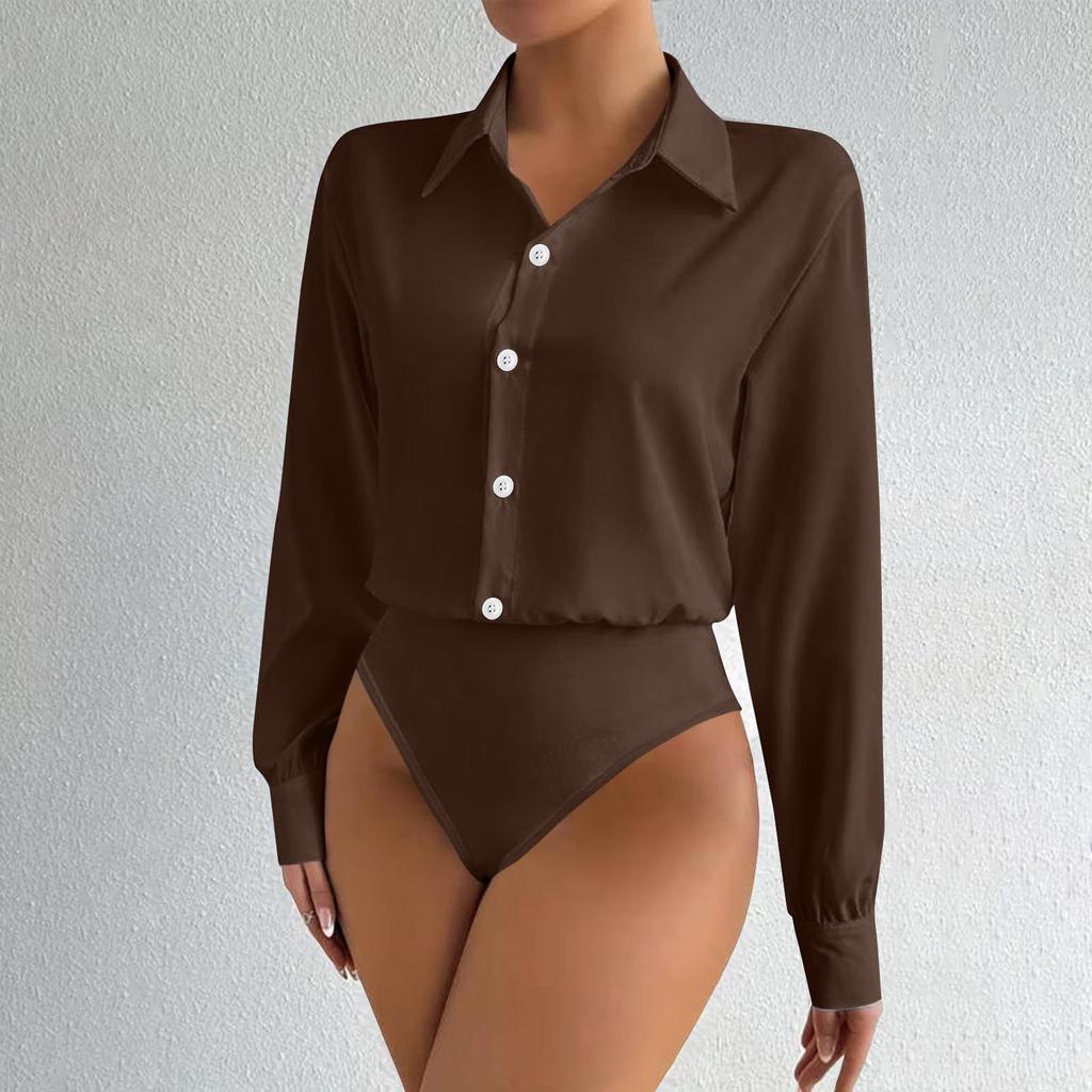 Modischer übergroßer zweiteiliger Damen-Hemd-Jumpsuit mit Knöpfen und langen Ärmeln