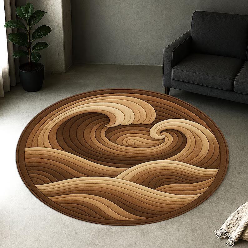 Deep Ocean Vortex Illusion Rug Round Blue Whirlpool Carpet 3D Ocean Fantasy Area Rug for Living Room Bedroom Gamer Decor