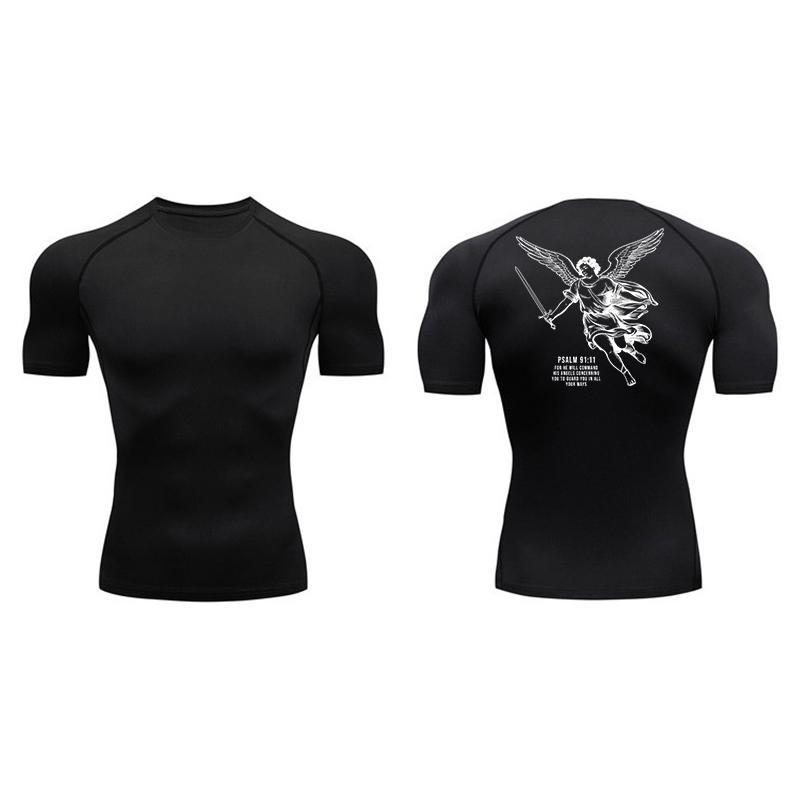 Angel Graphic Athletic Quick Dry Tshirts for Men Christian Gym Workout Running Compression Shirt Undershirt Tees Tops Activewear