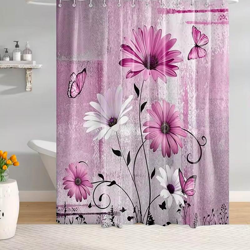 1Pc Bathroom Set DIY Polyester Waterproof 200x180CM Thickening Shower Curtain With Hooks Daisy Flower